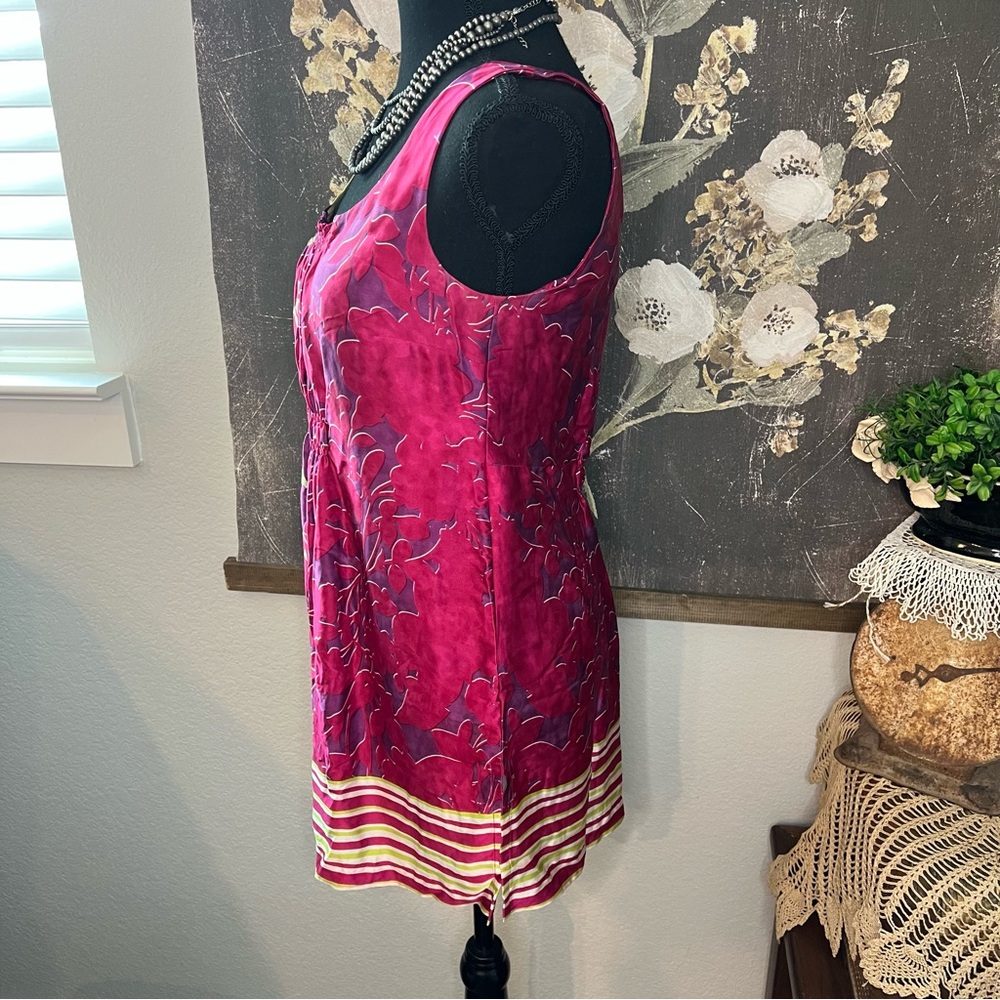 Cabi 100% Silk Pink Green Floral Stripe Color Block Sleeveless Tunic Blouse Sz S - Picture 5 of 11